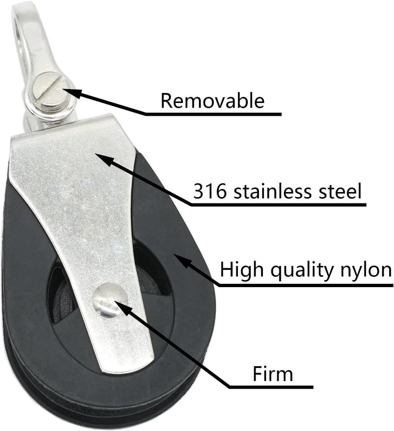 LTEMG High Load Marine Stainless Steel Nylon Block Single Pulley,Smooth Silent Bearing,Rope Runner Boat Accessories(2 Pcs) - Image 4